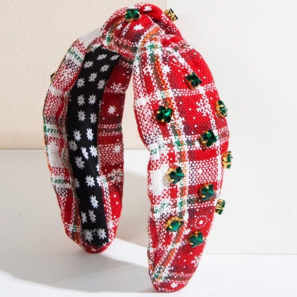 Red Plaid Jeweled Headband - Picture 1 of 3